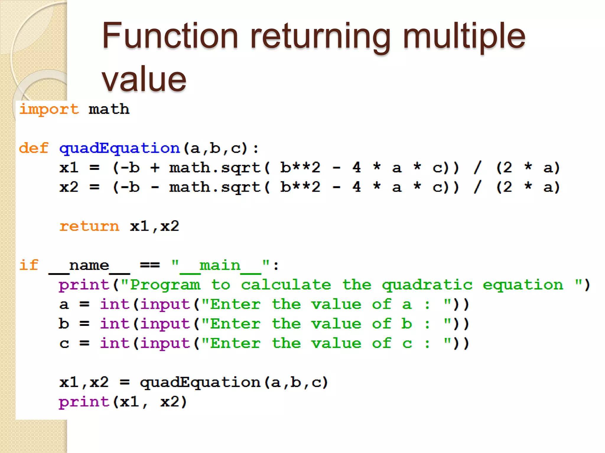 Function returning multiple
value
 