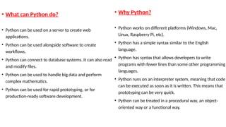 Comprehensive Introduction to Python Programming Language and Syntax | PPTX
