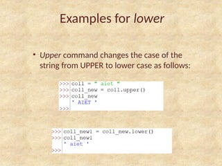Class 1 of Module 2 - Strings in Python Syllabus, VIT | PPTX