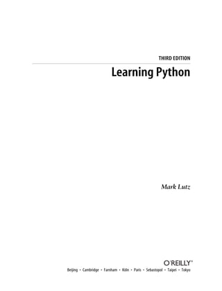 O Reilly Learning Python 3rd Edition | PDF