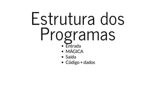 Estrutura dos
ProgramasEntrada
MÁGICA
Saída
Código + dados
 
