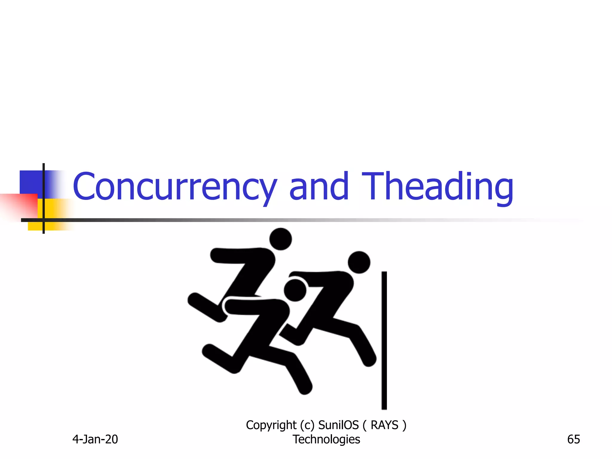Concurrency and Theading
4-Jan-20
Copyright (c) SunilOS ( RAYS )
Technologies 65
 
