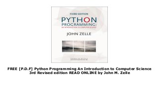 FREE [P.D.F] Python Programming An Introduction to Computer Science 3rd ...