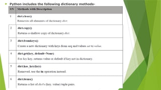  Python includes the following dictionary methods-
 