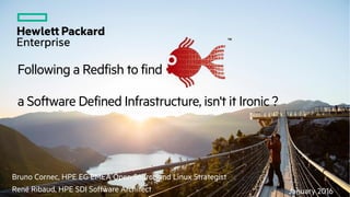 Following a Redfish to find
a Software Defined Infrastructure, isn't it Ironic ?
January 2016
Bruno Cornec, HPE EG EMEA Open Source and Linux Strategist
René Ribaud, HPE SDI Software Architect
 