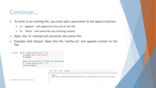 python , it contains introduction to text files , and many more | PPT