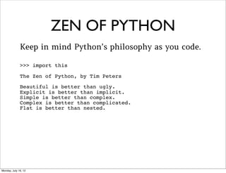 MORE ABOUT THE
    PYTHON STDLIB

A collection of highly useful modules

• No need to install
• Just import and start usin...