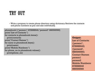 Python tuples and Dictionary | PDF