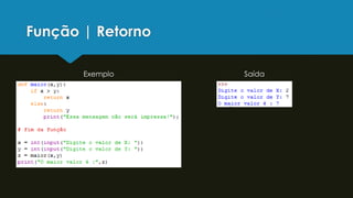 Função | Retorno
Exemplo Saída
 