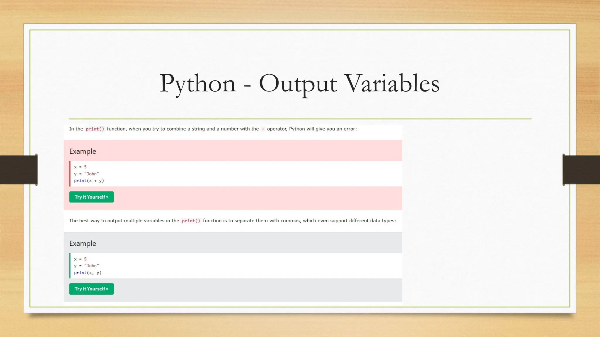 Python - Output Variables
 