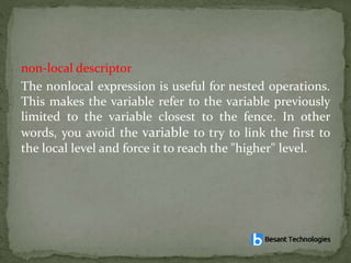 scope of python | PPTX | Programming Languages | Computing