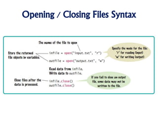 Opening / Closing Files Syntax
 