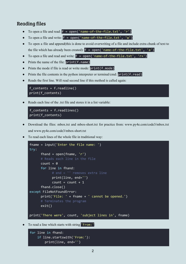 Python 3.x File Object Manipulation Cheatsheet | PDF