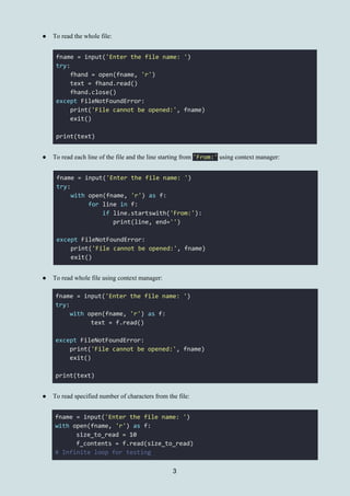 Python 3.x File Object Manipulation Cheatsheet | PDF