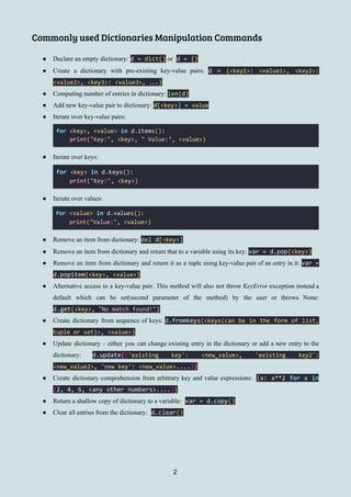 Python 3.x Dictionaries and Sets Cheatsheet