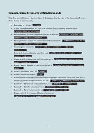 Python 3.x Dictionaries and Sets Cheatsheet | PDF
