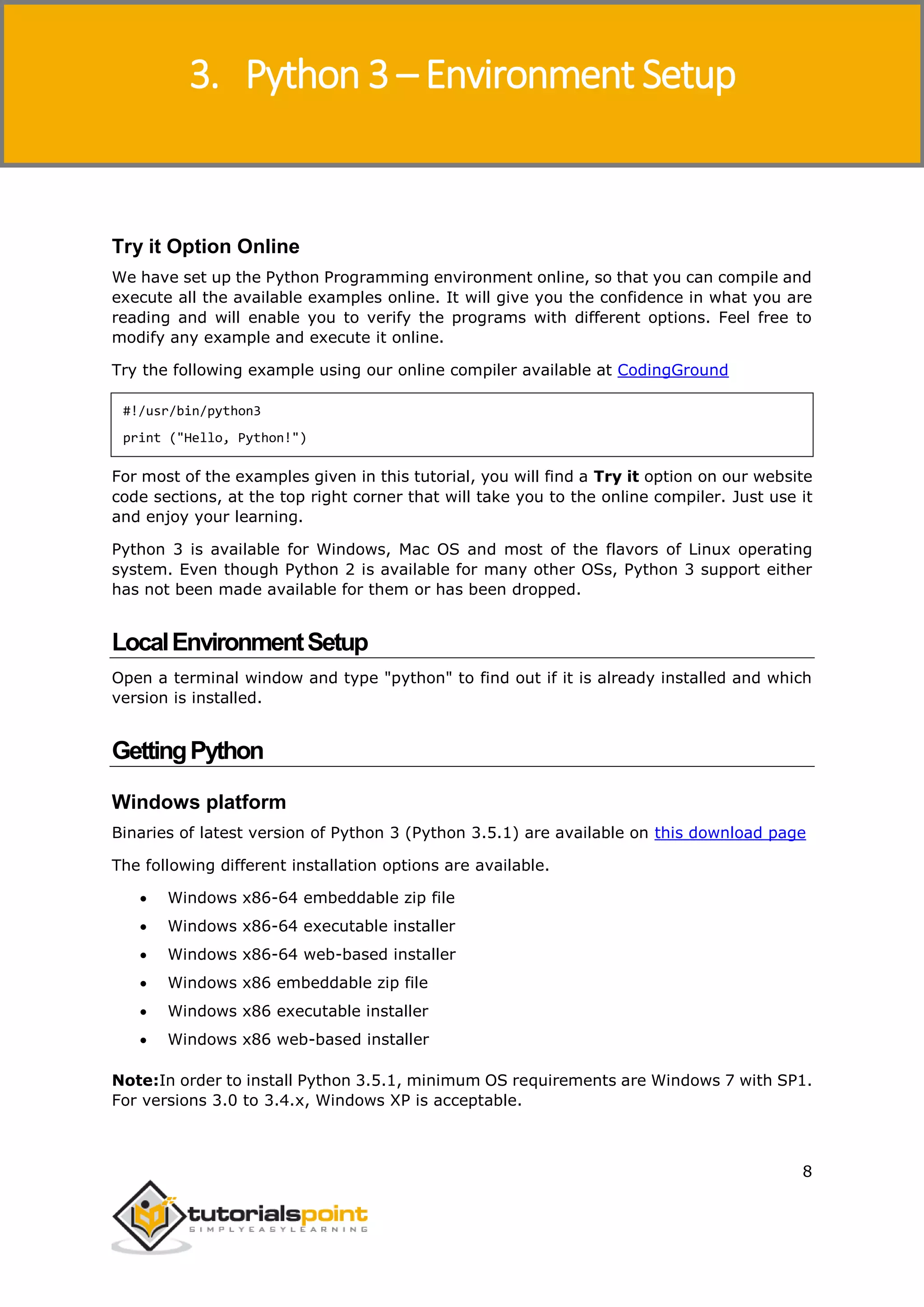 Python 3 - Tutorialspoint Full Cource Book.pdf | Programming Languages ...