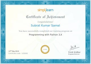 Certificate of completion for Python3.x | PPT