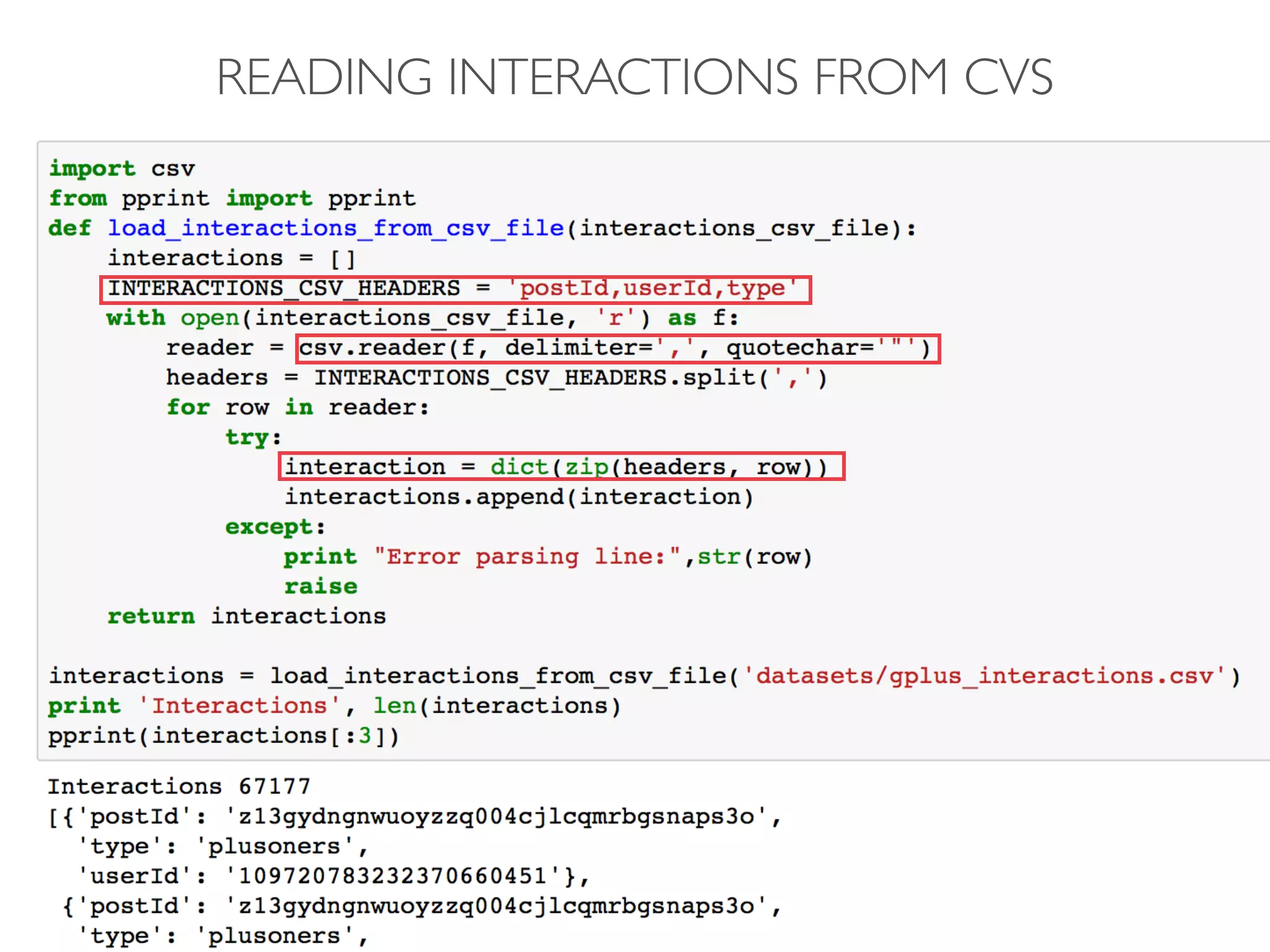 READING INTERACTIONS FROM CVS
 