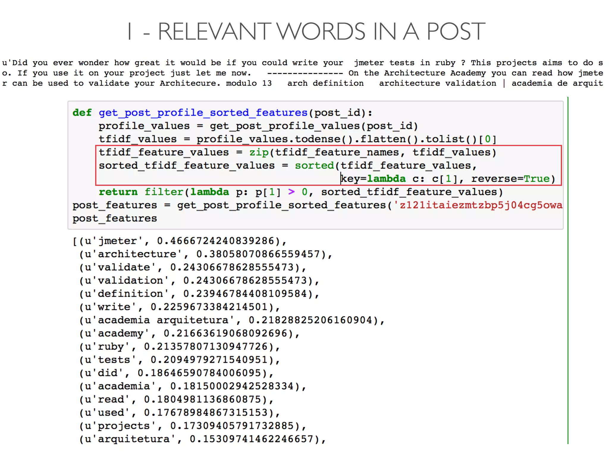 1 - RELEVANT WORDS IN A POST
 