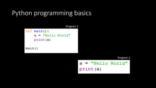 Python programming basics
Program 1
Program 2
 