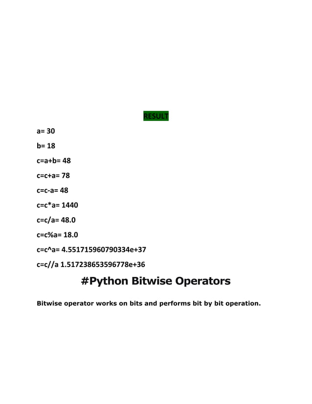 Python : basic operators | PDF | Programming Languages | Computing