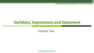 Ghulam Mustafa Shoro
U N I V E R S I T Y O F S I N D H
Chapter Two
 