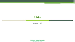 Ghulam Mustafa Shoro
U N I V E R S I T Y O F S I N D H
Chapter Eight
 