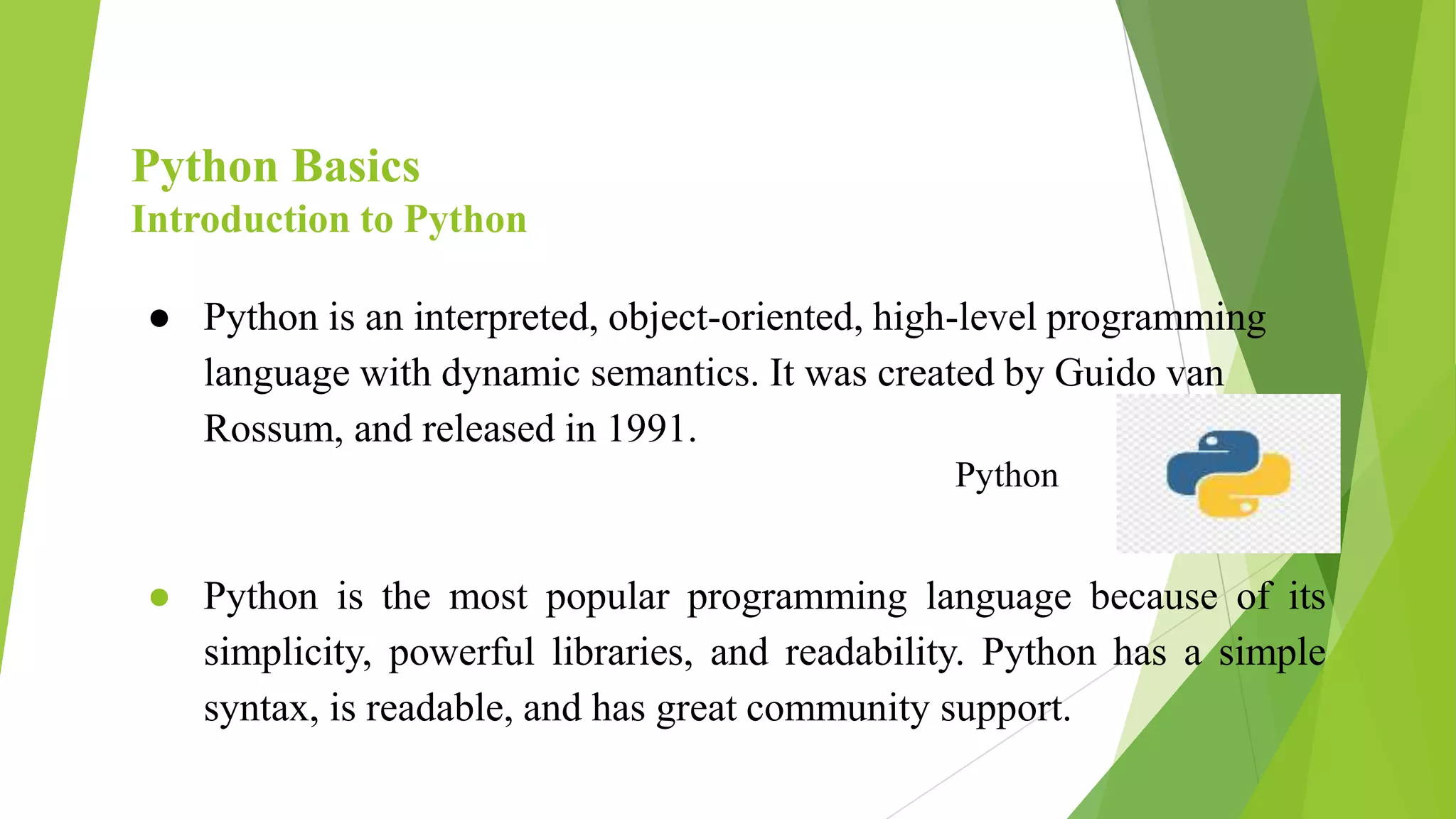 Introduction to Python programming Language | PPTX