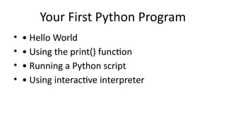 first python program hello world in python | python... Python Basics To Advanced Tutorial Slide | PPTX