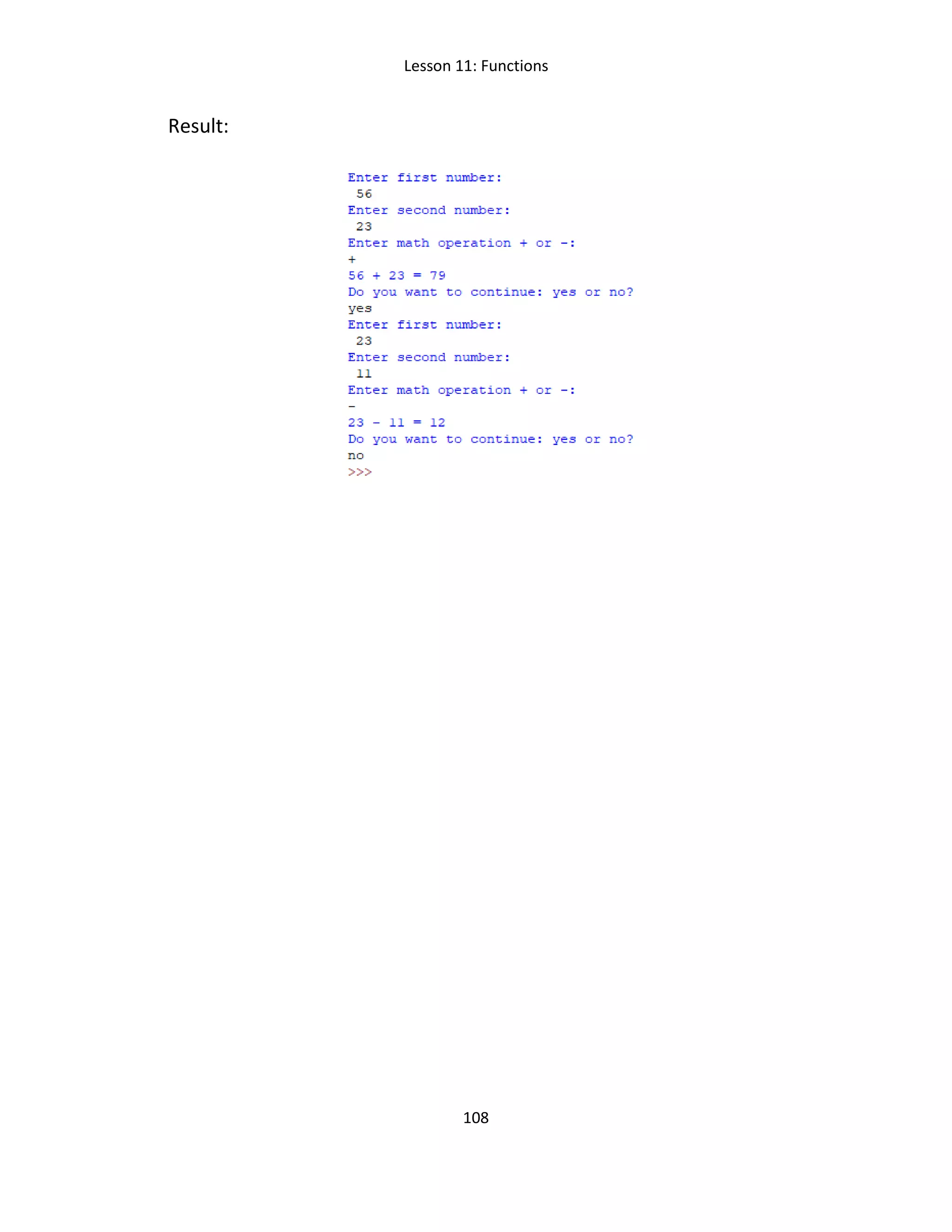 Lesson 11: Functions
108
Result:
 