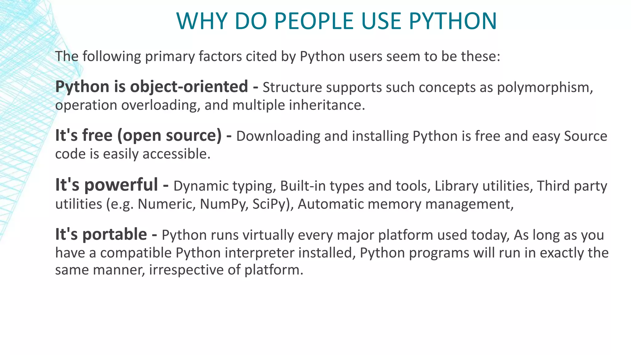 Python - An Introduction | PPTX | Programming Languages | Computing