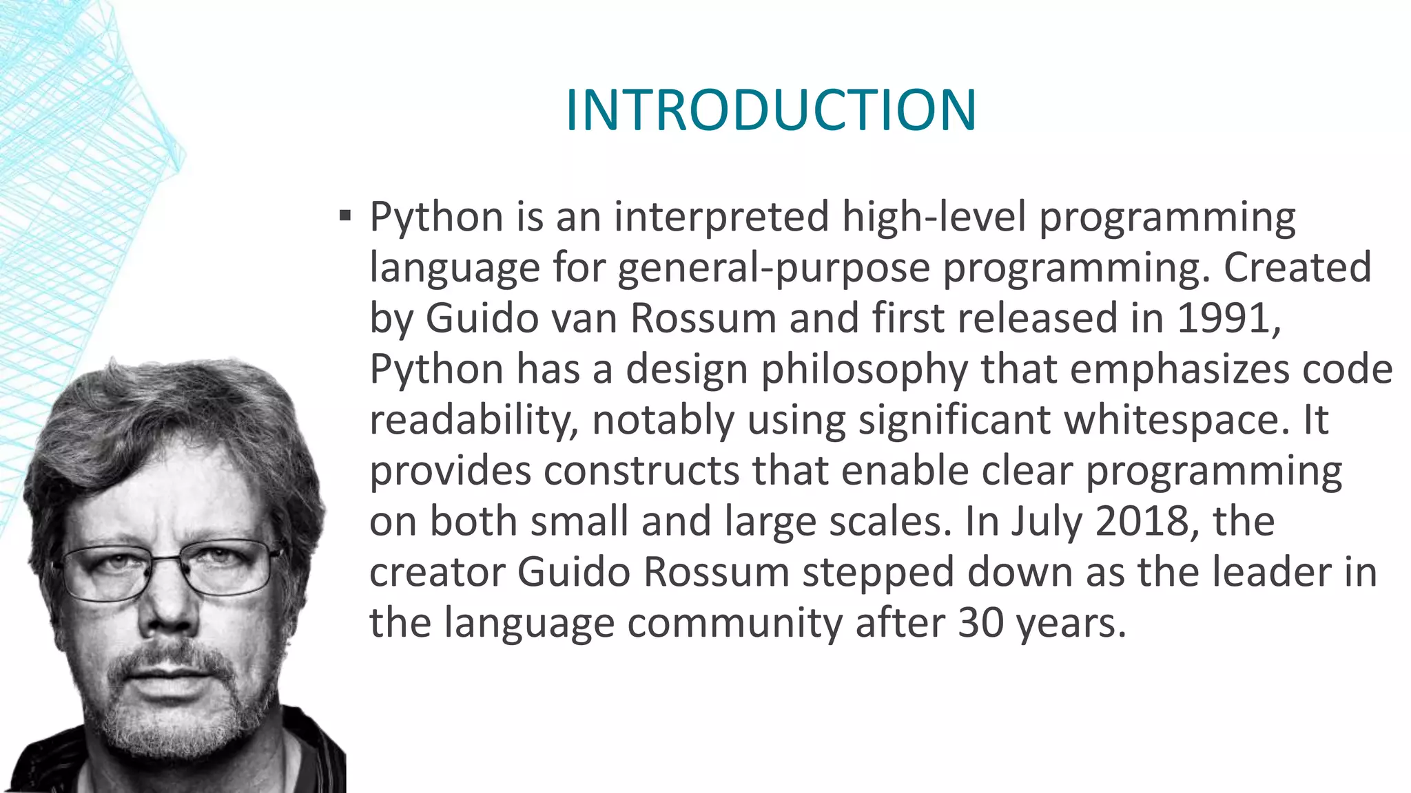 Python - An Introduction | PPTX | Programming Languages | Computing