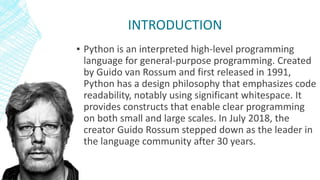 Python - An Introduction | PPTX | Programming Languages | Computing