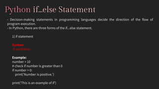 python if else statement, looping ( for and while) | PDF