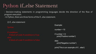 python if else statement, looping ( for and while) | PDF
