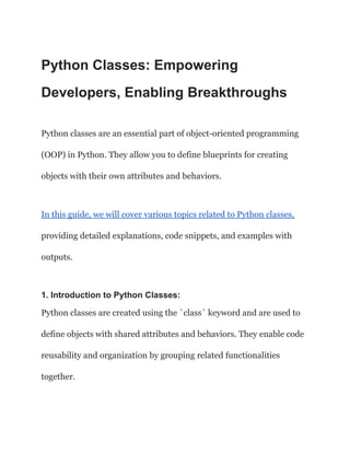 Python Classes_ Empowering Developers, Enabling Breakthroughs.pdf ...