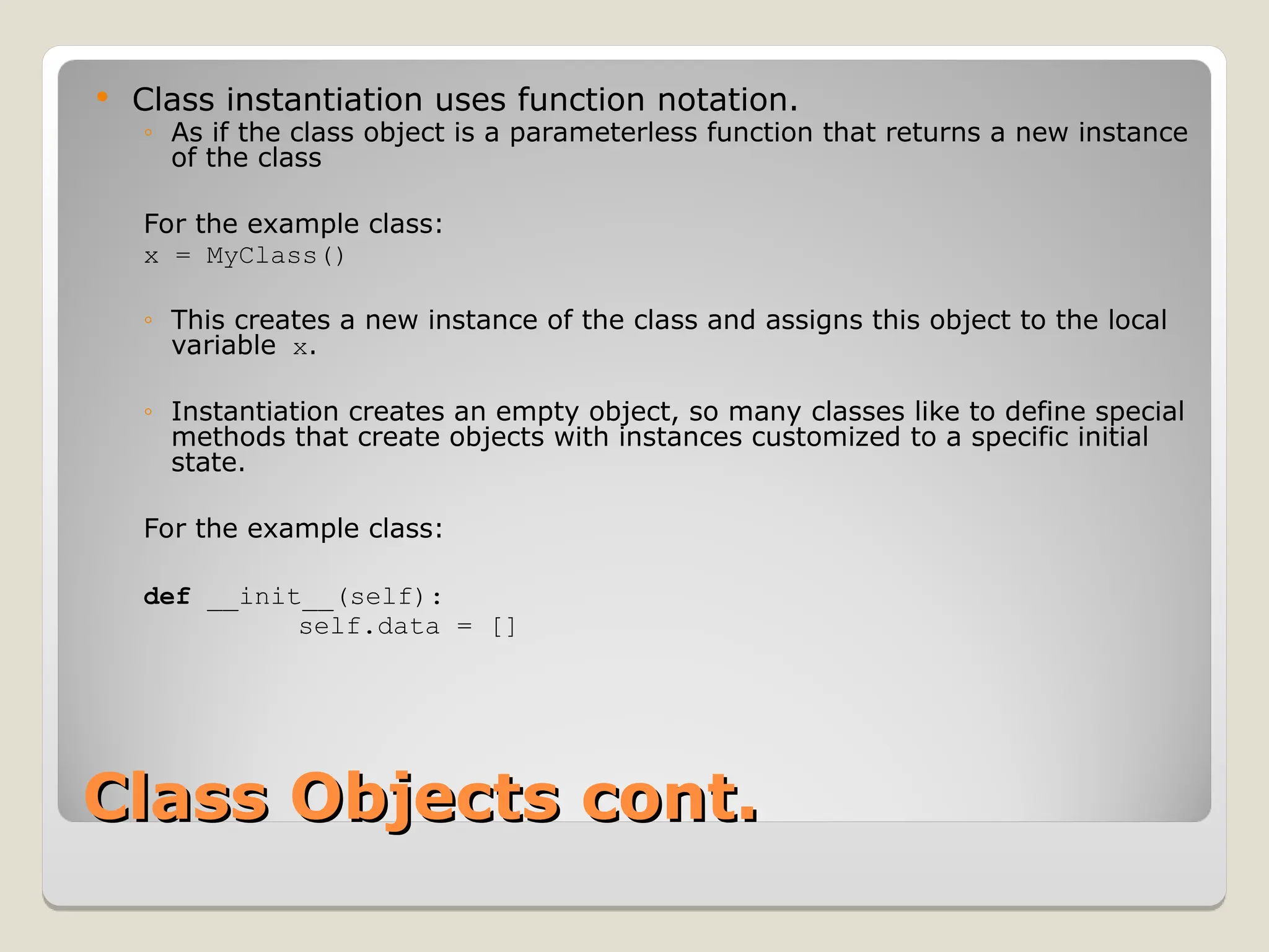 Lesson on Python Classes by Matt Wufus 2003 | PPT