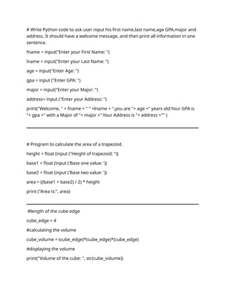 Python coding for beginners !! Start now!# | DOCX