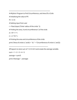 Python coding for beginners !! Start now!# | DOCX