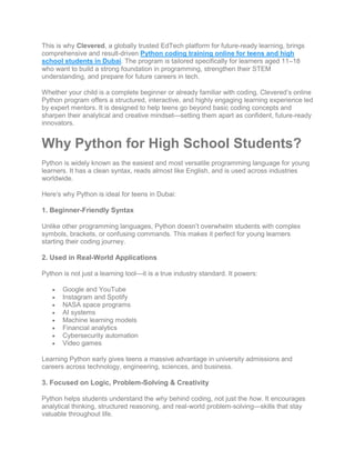 Python Coding Training Online for Teens — Python for High School ...