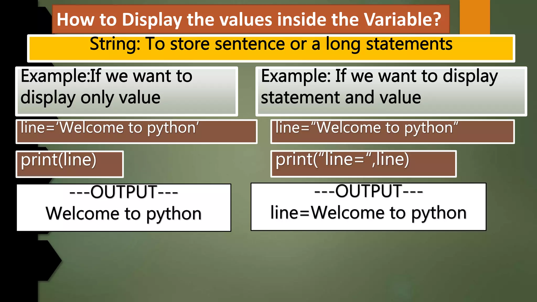 How to Display the values inside the Variable?
 