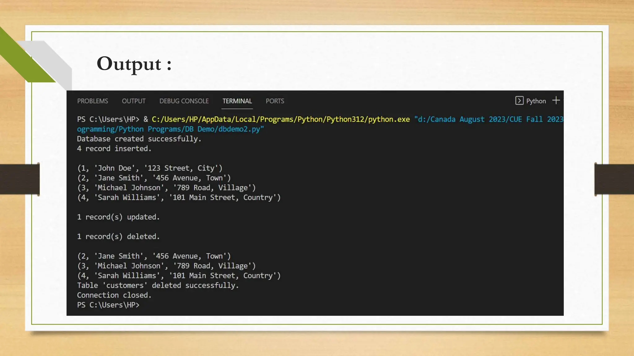 Output : 
