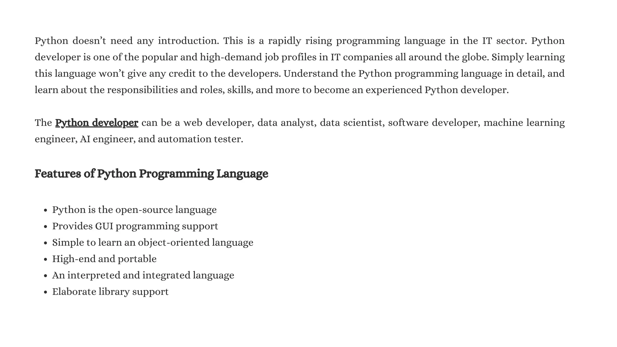 Python Developer Roles & Responsibilities and Career path | PDF