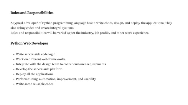 Python Developer Roles & Responsibilities and Career path | PDF