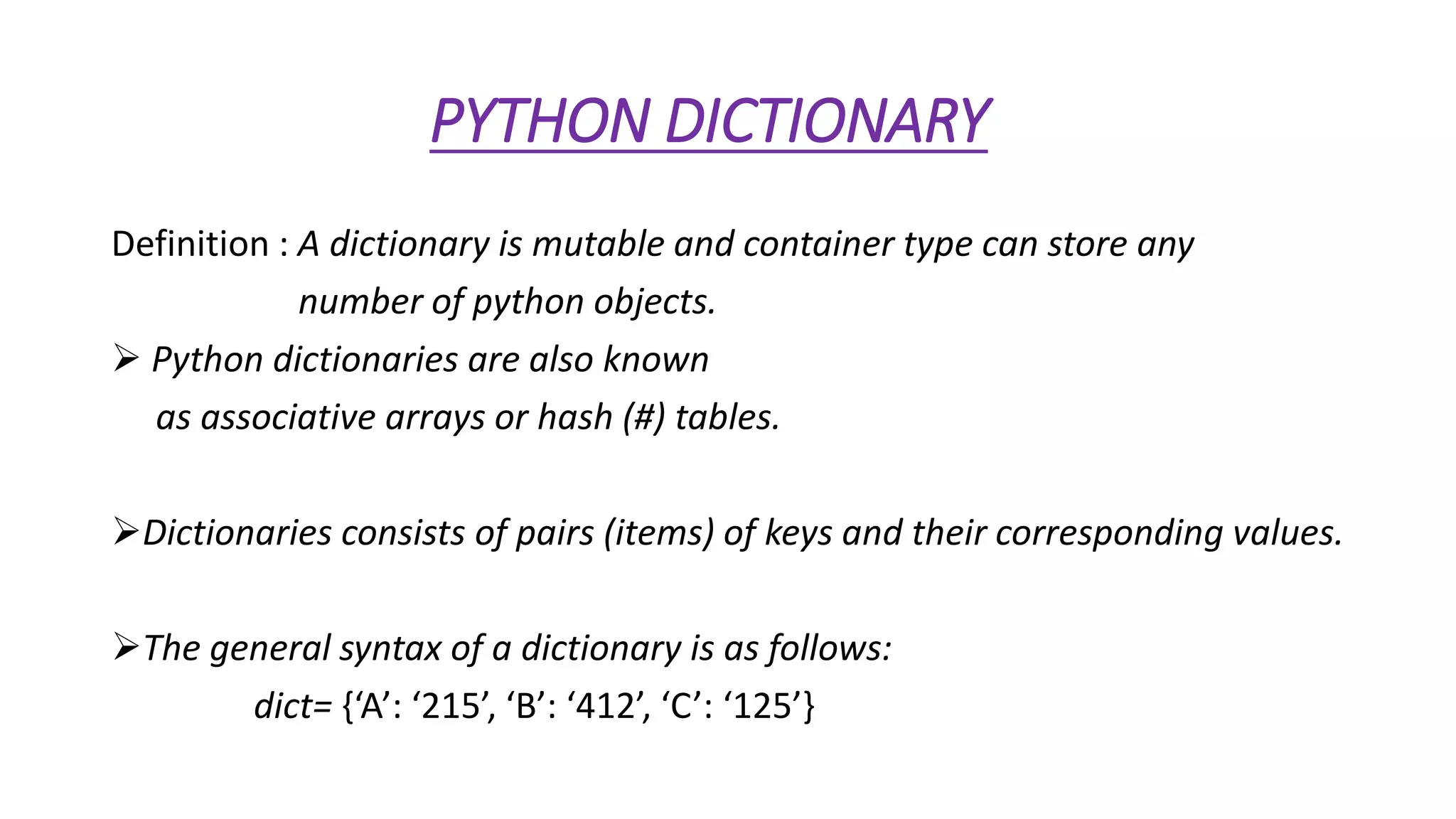 Python dictionary | PPTX