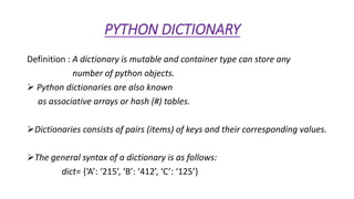 Python dictionary | PPTX
