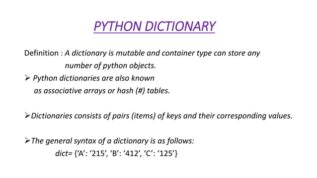 Python dictionary | PPT