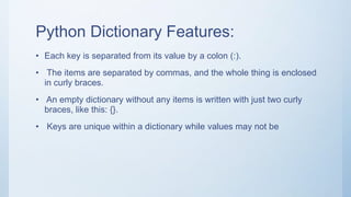 Python dictionary | PPTX | Programming Languages | Computing