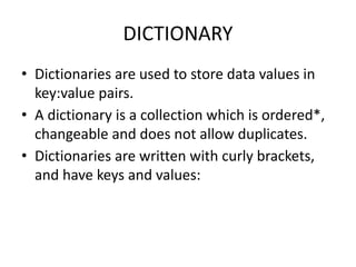 Python dictionary | PPT